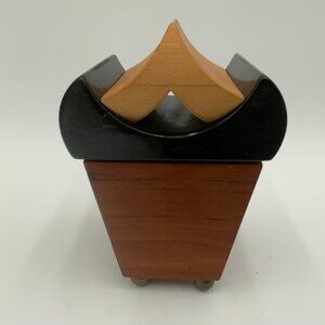 Black Lacquer and Wood Pagoda Shape Box Hinge Opening